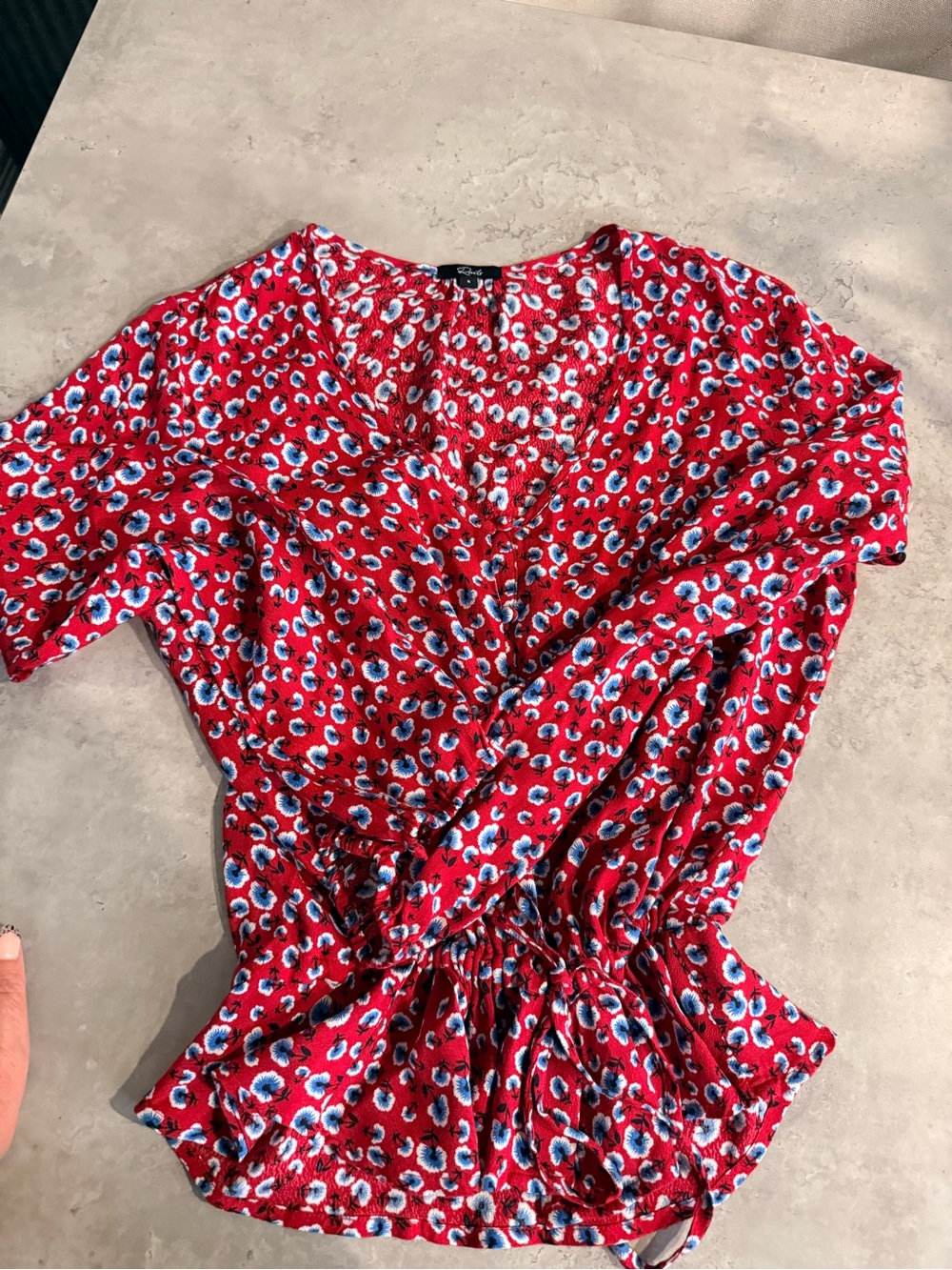 Rails Red Floral V-Neck Blouse with Blue & White Accents